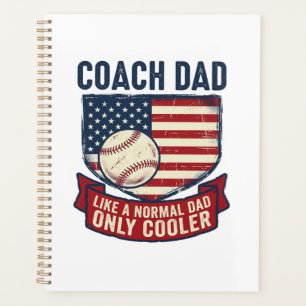 Coach Dad Baseball Patriotic Vintage T-Shirt Desig Planner