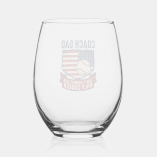 Coach Dad Baseball Patriotic Vintage T-Shirt Desig Stemless Wine Glass