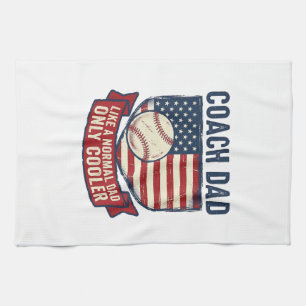 Coach Dad Baseball Patriotic Vintage T-Shirt Desig Tea Towel