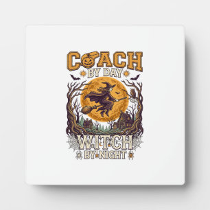 Coach Day Witch Night Haloween Flying Moon Spiders Plaque