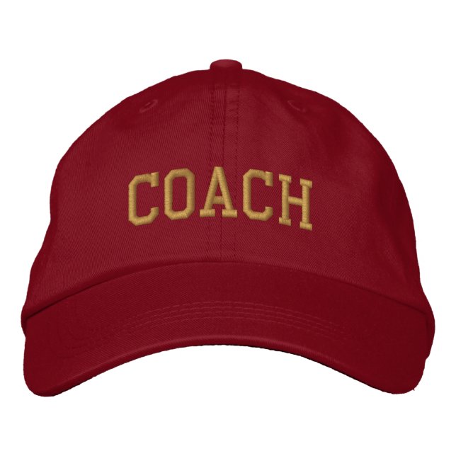 Coach Embroidered Baseball Hat / Cap - Red Gold (Front)