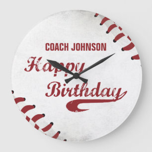 Coach Happy Birthday Large Grunge Baseball, Sport Clock
