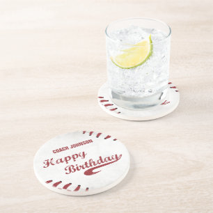 Coach Happy Birthday Large Grunge Baseball, Sport Coaster