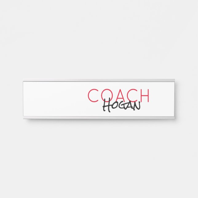 COACH NAME custom text red black Sports Modern Door Sign (Front)