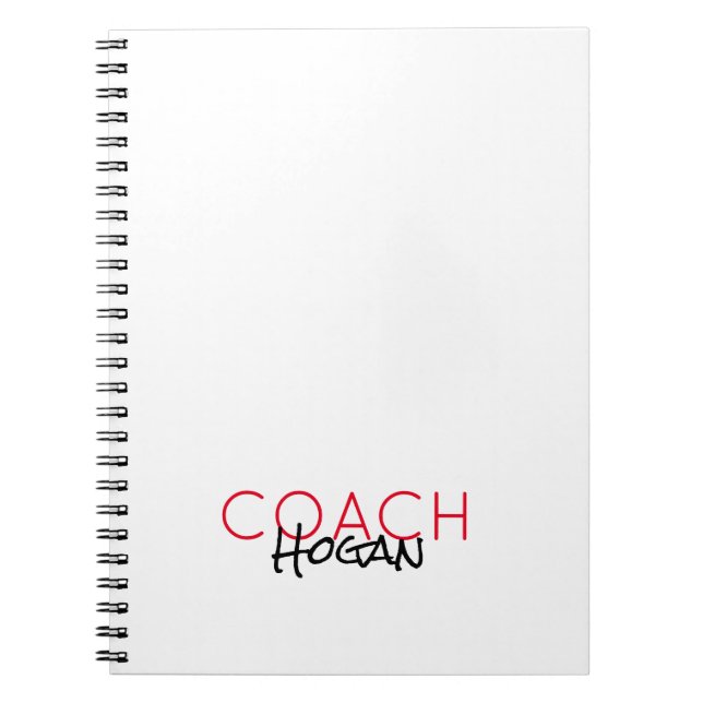 COACH NAME custom text red black Sports Modern Notebook (Front)