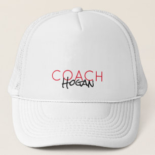 COACH NAME custom text red black Sports Team Trucker Hat