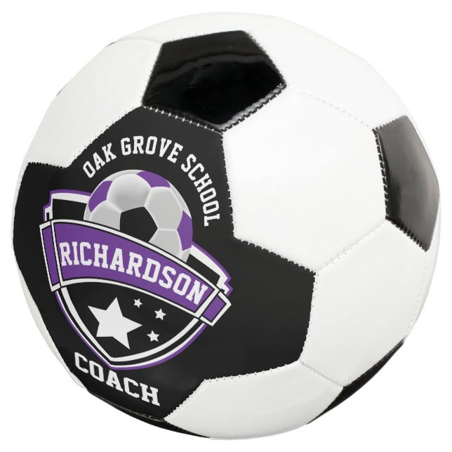 Coach - Sport Logo - Purple, Black and White Soccer Ball (Three Quarter)