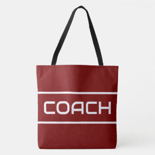 COACH Sporty Fun White Text Stripes On Vintage Red Tote Bag