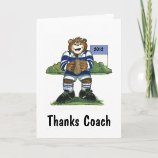 Coach Thank You Card, Rugby Bear in Blue