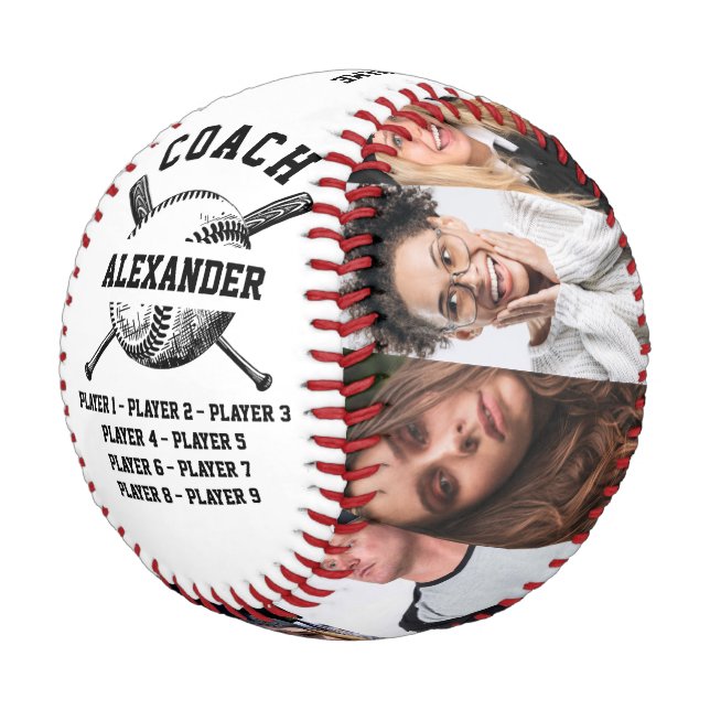 Coach With Personalised 9 photos & Player's Names Baseball (Angled)