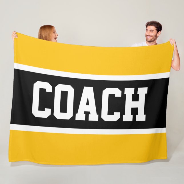 COACH Yellow Orange Black White Athletic Stripes Fleece Blanket (In Situ)