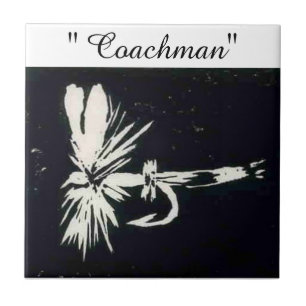 "Coachman" white on black trout fly tile