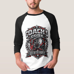 Coach's Code Metallic Fitness Emblem Logo Design T-Shirt