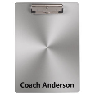Coach's Name Silver Brushed Metal Look Clipboard