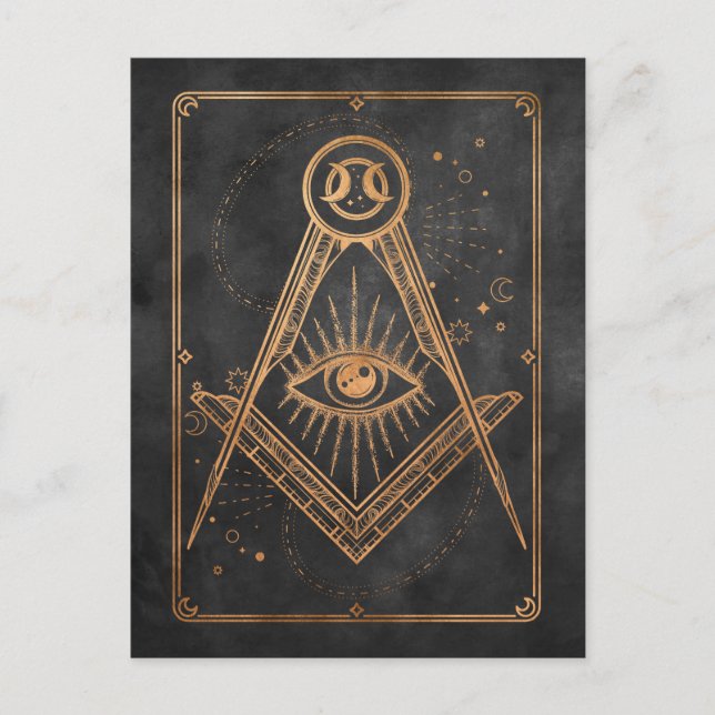 Coal black gold moon stars all seeing eye moon postcard (Front)