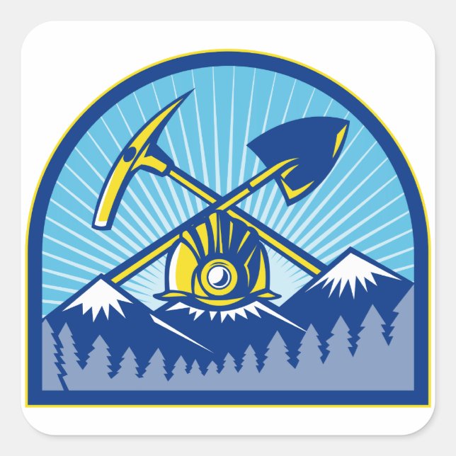 Coal Miner Hardhat Pick Axe Shovel Retro Square Sticker (Front)