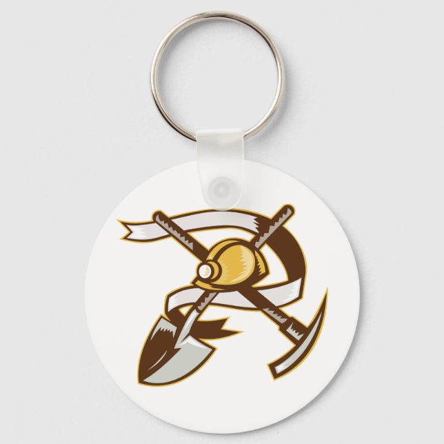coal miner hardhat spade shovel pickax key ring (Front)