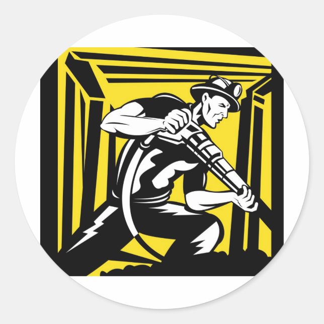 coal miner jack pneumatic drill retro classic round sticker (Front)