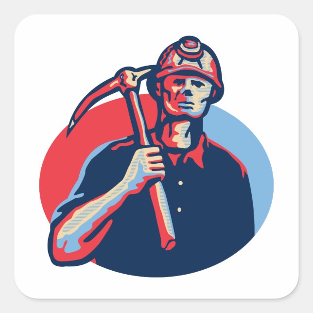 Coal Miner Pick Axe Retro Square Sticker (Front)
