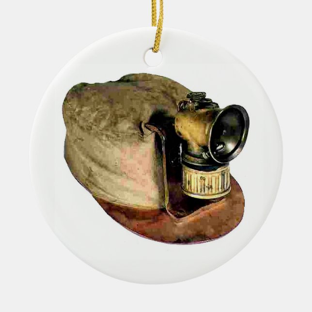 Coal Miner's Cap Ceramic Tree Decoration (Front)