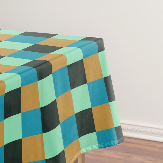 Coal Ochre Teal Green Blue Plaid Tablecloth (In Situ)