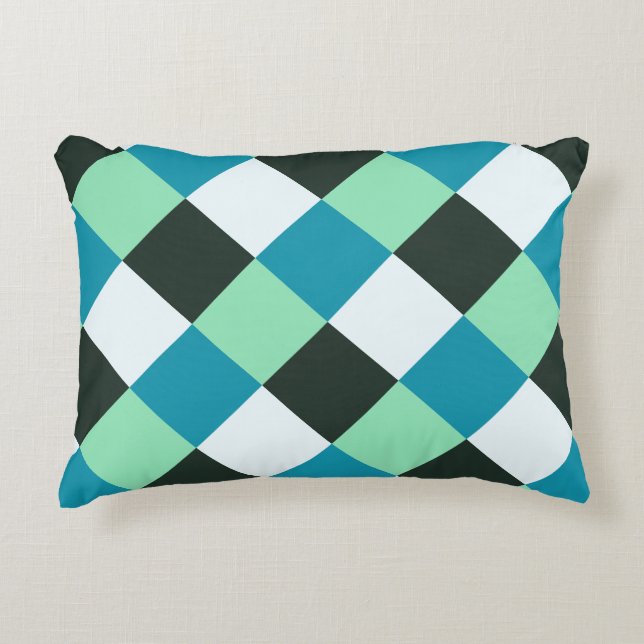 Coal White Teal Green Blue Aqua Turquoise Plaid Decorative Cushion (Front)