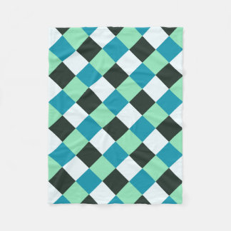 Coal White Teal Green Blue Aqua Turquoise Plaid Fleece Blanket