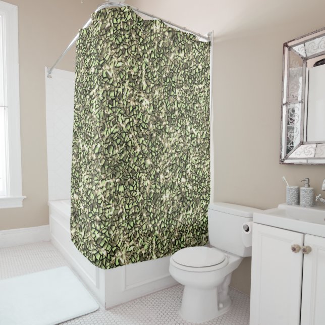 Coarse greenish sepia mosaic layers and sparkles shower curtain (In Situ)