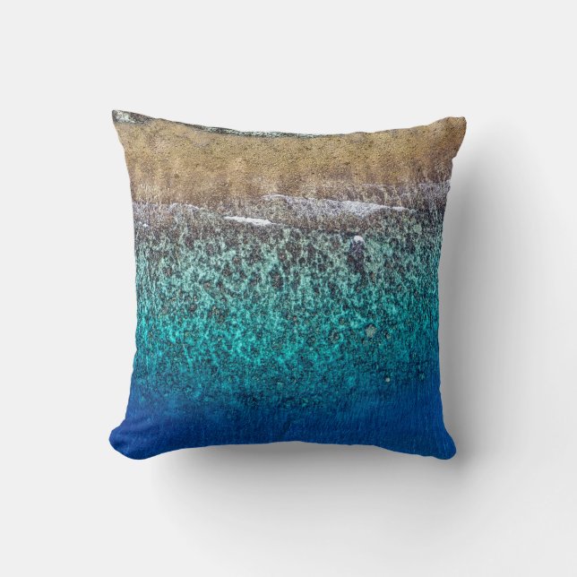 coast beach nautical waves watercolor blue swirls cushion (Front)