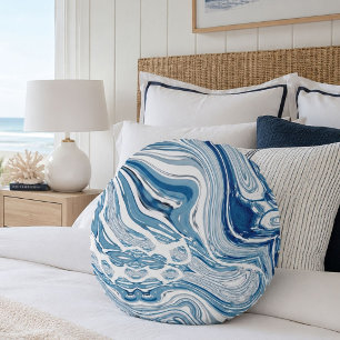 coast beach nautical waves watercolor blue swirls round cushion