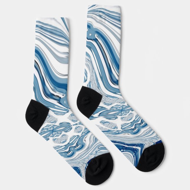 coast beach nautical waves watercolor blue swirls socks (Right)