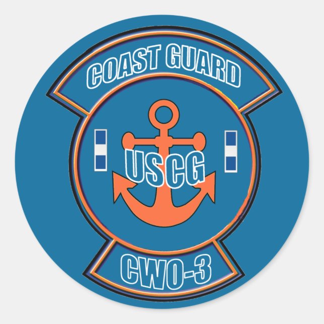 Coast Guard CWO-3 Anchor Emblem Classic Round Sticker (Front)