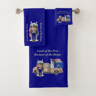 Coast Guard Nutcracker with Little Military Truck Bath Towel Set