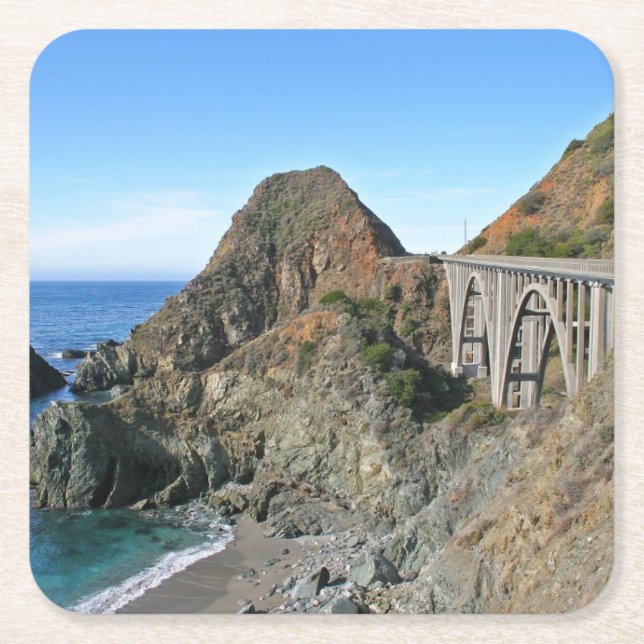 Coast Highway 1 - Big Creek Bridge Square Paper Coaster (Front)