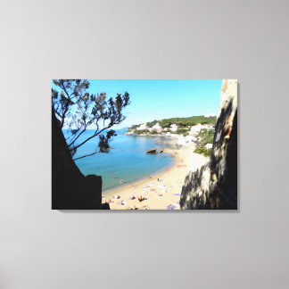 Coast with beach and hotels.  Digital art, paintin Canvas Print