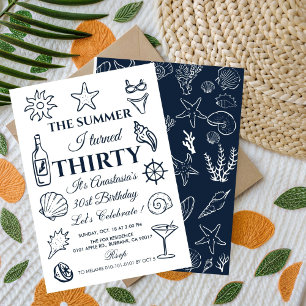 Coastal 30th Birthday  Beach Party, Ocean Theme Invitation