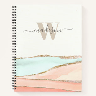 Coastal Abstract Watercolor with Name and Monogram Notebook