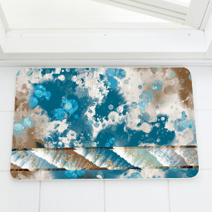 Coastal Abstract Wave Swirl Border Bath Mat