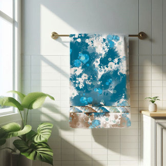 Coastal Abstract Wave Swirl Border Bath Towel