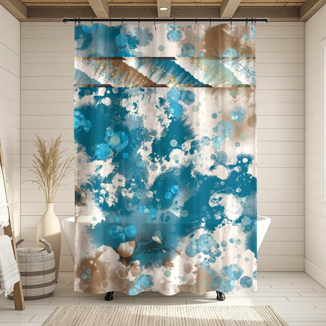Coastal Abstract Wave Swirl Border Shower Curtain (Creator Uploaded)