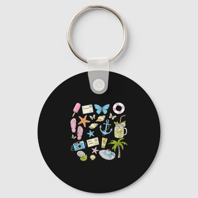 Coastal Aesthetic Beach Trip Starfish Seashell Sum Key Ring (Front)