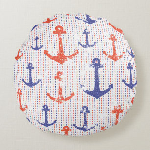 Coastal Americana Anchors Round Cushion