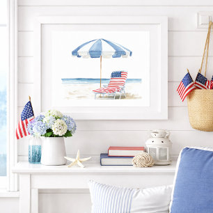 Coastal Americana Beach Chair Patriotic Summer Poster
