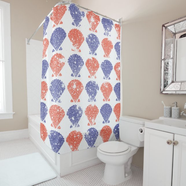 Coastal Americana Seashells Shower Curtain (In Situ)