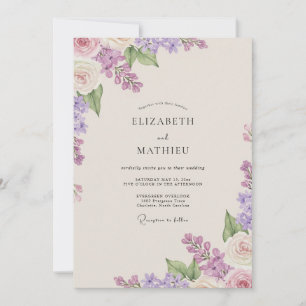 Coastal Amethyst Wisteria Beige Wedding Invitation