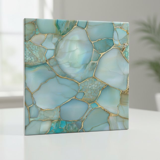 Coastal Aqua Agate Gold Mosaic Tile (Creator Uploaded)