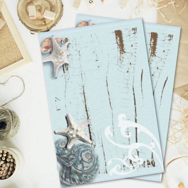 Coastal aqua blue beach wood starfish seashell tissue paper (Coastal aqua blue beach wood starfish seashell tissue paper)