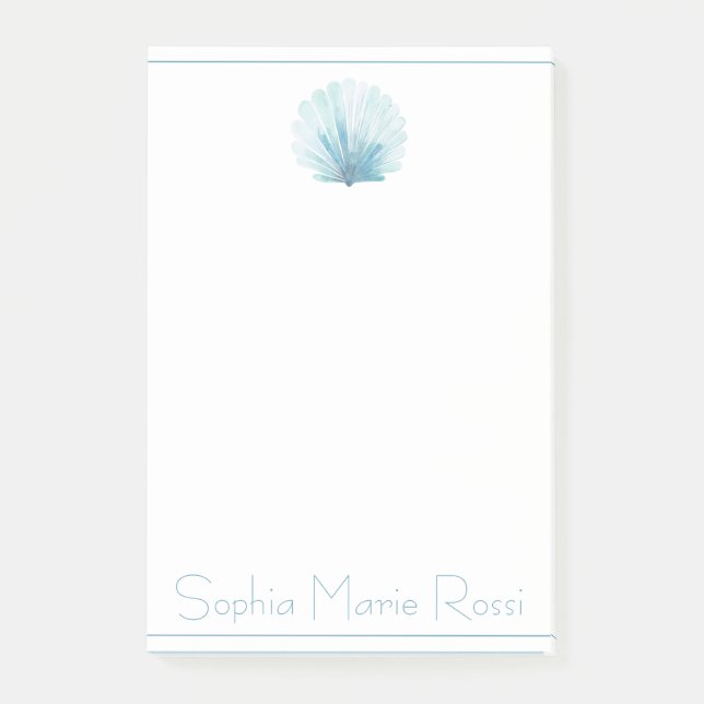Coastal Aqua Scallop Seashell Personalised Post-it Notes (Front)