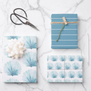 Coastal Aqua Scallop Seashell Personalised Wrapping Paper Sheet
