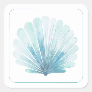 Coastal Aqua Scallop Seashell Personalized Square Sticker